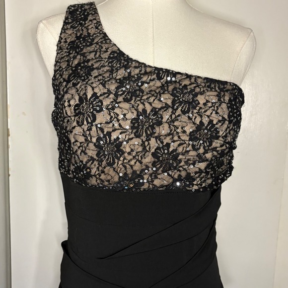 CITY TRIANGLES Black Lace One Shoulder Dress Ruched Bodycon Women's Large - Picture 3 of 7